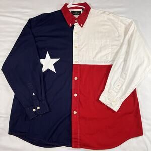 RedHead Texas Flag Shirt Men Size XL Red Blue Button Long Sleeve Cowboy Western